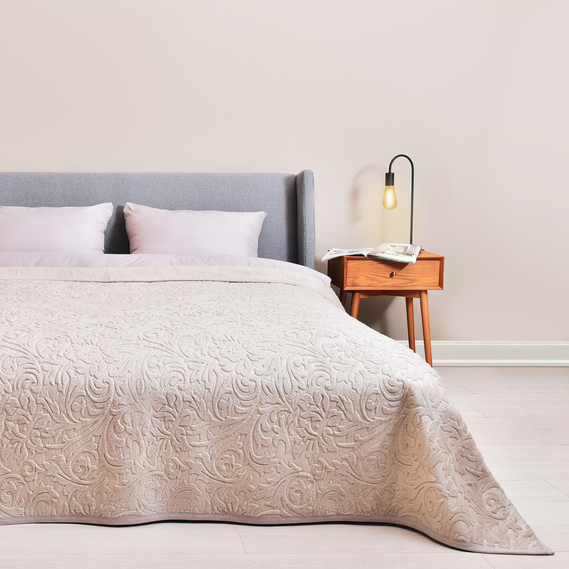 Бежеве покривало євро розміру 220х240 качественное, шикарные покрывала на двоспальне ліжко Бежевый, фото 1