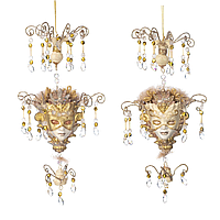 MASK.BALL CHANDELIER DANGL.ORN ASS/2 CRM/GLD 19CM B 89466