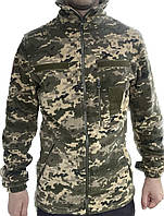 Кофта флисовая армейская тактическая теплая камуфляж пиксель с липучками под шевроны на груди и рукавах