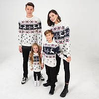 Свитера новогодние для семьи одинаковые, рождественские кофты с оленями теплые семейные свитера