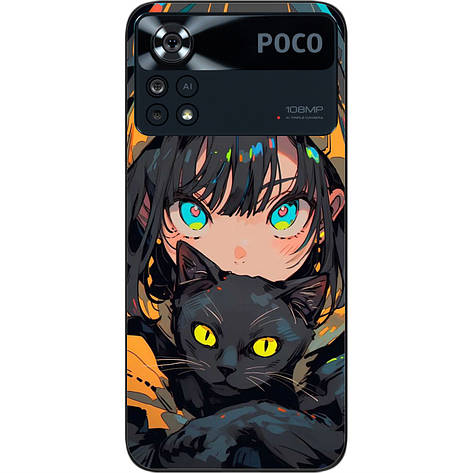Силіконовий чохол Case для Xiaomi Poco X4 Pro 5G з картинкою Аніме Дівчинка з котом, фото 1