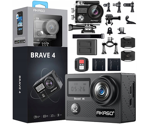 Водонепроникна спортивна екшн-камера AKASO Brave 4 4K UHD + кріплення, фото 1