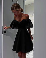 Женское длинное платье в обтяжку стильное с разрезом подчеркивает фигуру открытые плечи в рубчик черный молоко