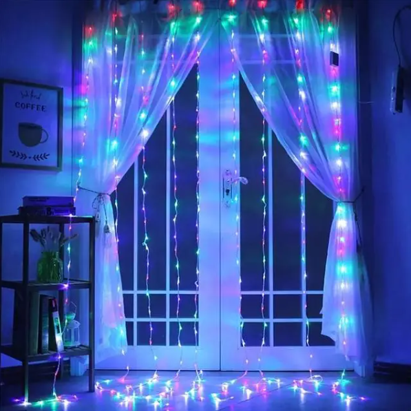 Гірлянда штора від usb від павербанка великі краплі роси 3х3м 300 led rgb з пультом Мульті