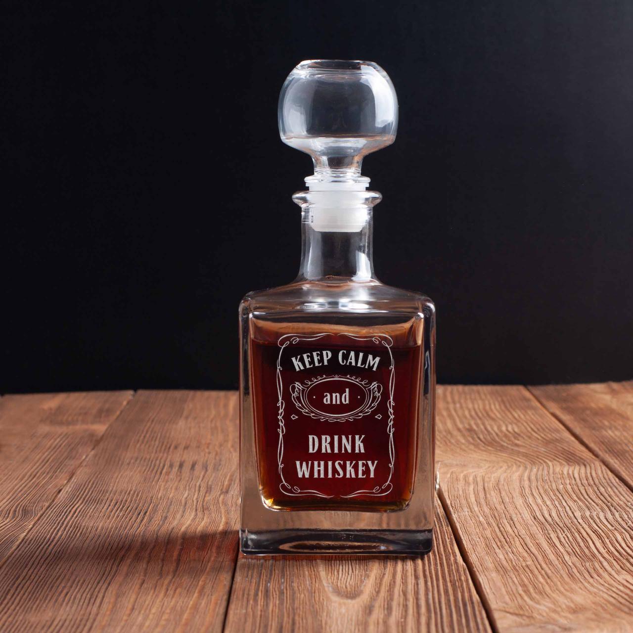 Графін "Keep calm and drink whiskey", англійська, Крафтова коробка, фото 1