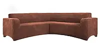 Чохол на кутовий диван плюшевий, хутряний, без оборки внизу, натяжний, великого розміру Venera шоколад