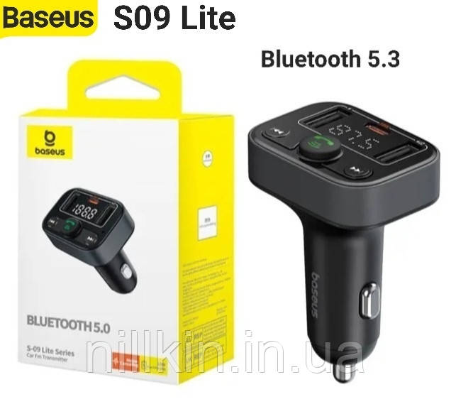 FM/AUX трансмітер модулятор Baseus S09 Lite Bluetooth 5.3 MP3 VAW Чорний