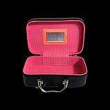 Органайзер для косметики чорний, кейс-косметичка каркасний великий на блискавці з ручкою і дзеркалом 21х13х7 см, фото 2