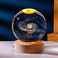Декоративный 3D ночник хрустальный шар "Галактика", декоративная ночная лампа 3D