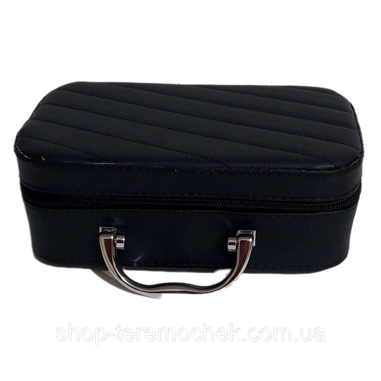 Органайзер для косметики чорний, кейс-косметичка каркасний великий на блискавці з ручкою і дзеркалом 21х13х7 см, фото 1