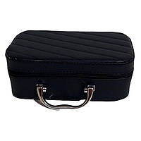 Органайзер для косметики чорний, кейс-косметичка каркасний великий на блискавці з ручкою і дзеркалом  21х13х7 см