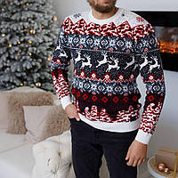 Мужской свитер с оленями M-L-XL (цвет белый)