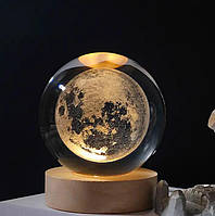 Декоративный 3D ночник хрустальный шар "Месяц", декоративная ночная лампа 3D