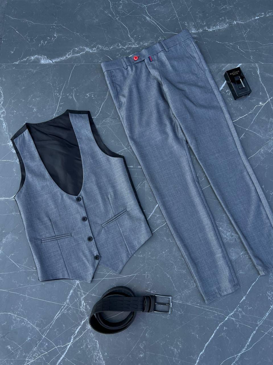Класичний чоловічий костюм | Сірий костюм для чоловіків (жилетка + штани)