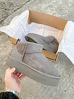 Светло-серые замшевые женские Угги UGG Ultra Mini Platform Light Grey на платформе