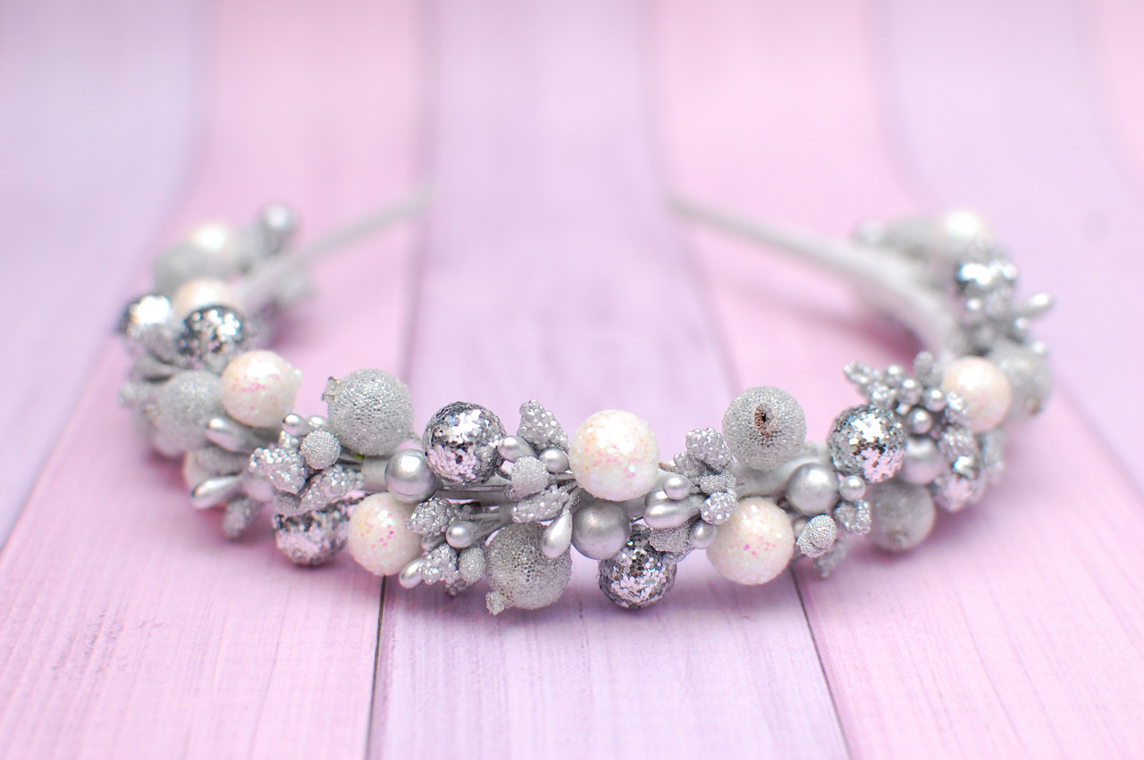 Ободок для волосся / обруч на голову новорічний біло-серебристий 781, фото 1