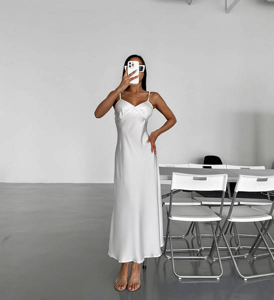 Молочное шелковое платье-комбинация 1878969269: купить в интернет-магазине  женской одежды Стрекоза