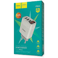 Мережевий адаптер Hoco C93A Easy 3USB 3.4A з дисплеєм білий