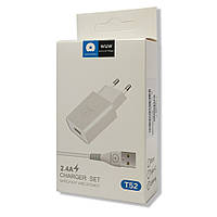 Зарядний пристрій WUW T52 USB кабель Lightning 2.4A білий