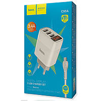 Зарядний пристрій Hoco C93A Easy Micro 1m 3USB 3.4A з дисплеєм біле