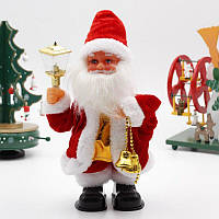 Новорічна Музична іграшка Танцюючий Дід Мороз із Ліхтариком 29 см