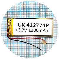 Акумулятор АКБ універсальний 412774P 73 x 28 x 3 1100 mAh 3.7V