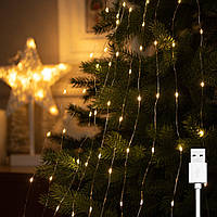 Новогодняя гирлянда Конский хвост, 2,4м, 240 LED, 10 нитей, от USB, 8 режимов, IP44