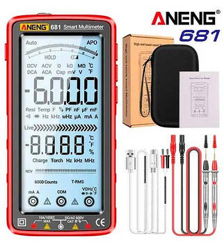 ANENG 681, Smart-мультиметр TrueRMS, дисплей 127мм, відліків: 6000, напруга: 1000В, струм: 10А, опір: 60MОм,