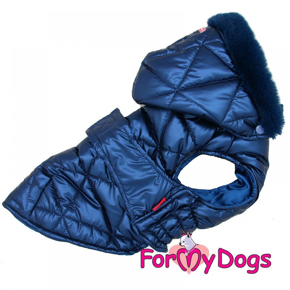 Тепла зимова куртка-попона для собак For My Dogs "BLUE SILK" на шовковій підкладці, з капюшоном, синій
