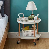 Журнальный столик на колесиках круглый сервировочный столик на колесах белый чайный столик-тележка