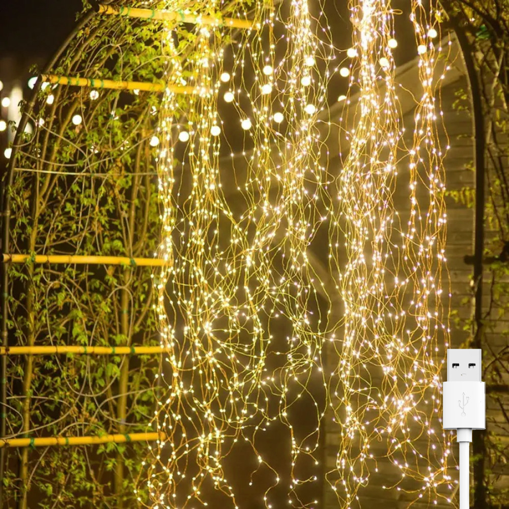 Світлодіодна гірлянда Кінський хвіст, 3м, 600 LED, 20 ниток, від USB, 8 режимів, IP44