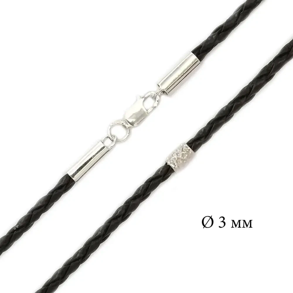 Шкіряний браслет з срібними вставками Плетений, 3 мм 1501