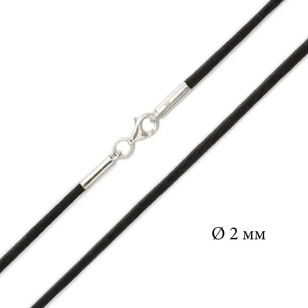 Шовковий чорний шнурок з срібними вставками, 2 мм 1436, фото 1