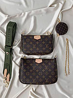 Женская сумка Louis Vuitton Multi Pochette Brown/Khaki (коричневая с хаки) модная стильная сумка AS013