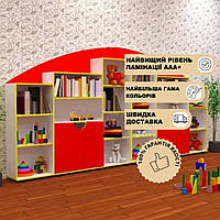 Яркая стенка "Анечка 2" для детской комнаты и стеллаж с тумбами для детских игрушек и книг