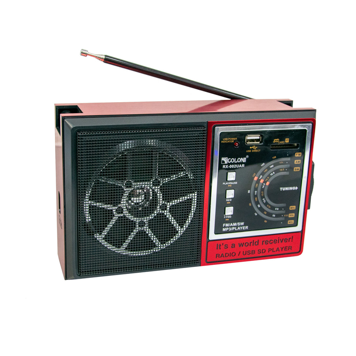 Портативний радіоприймач ФМ Golon RX-002UAR FM/AM/SW Чорно-червоний, радіо на батарейках/від мережі (NS)