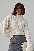 Укороченный свитер с цельнокроеными рукавами - кремовый цвет, L (есть размеры)
