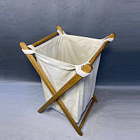 Світлий білизняний кошик основа з дерева текстильний кошик для брудної білизни зберігання речей у ванній