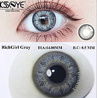 Цветные линзы для глаз, серые Richgirl + контейнер для линз в подарок