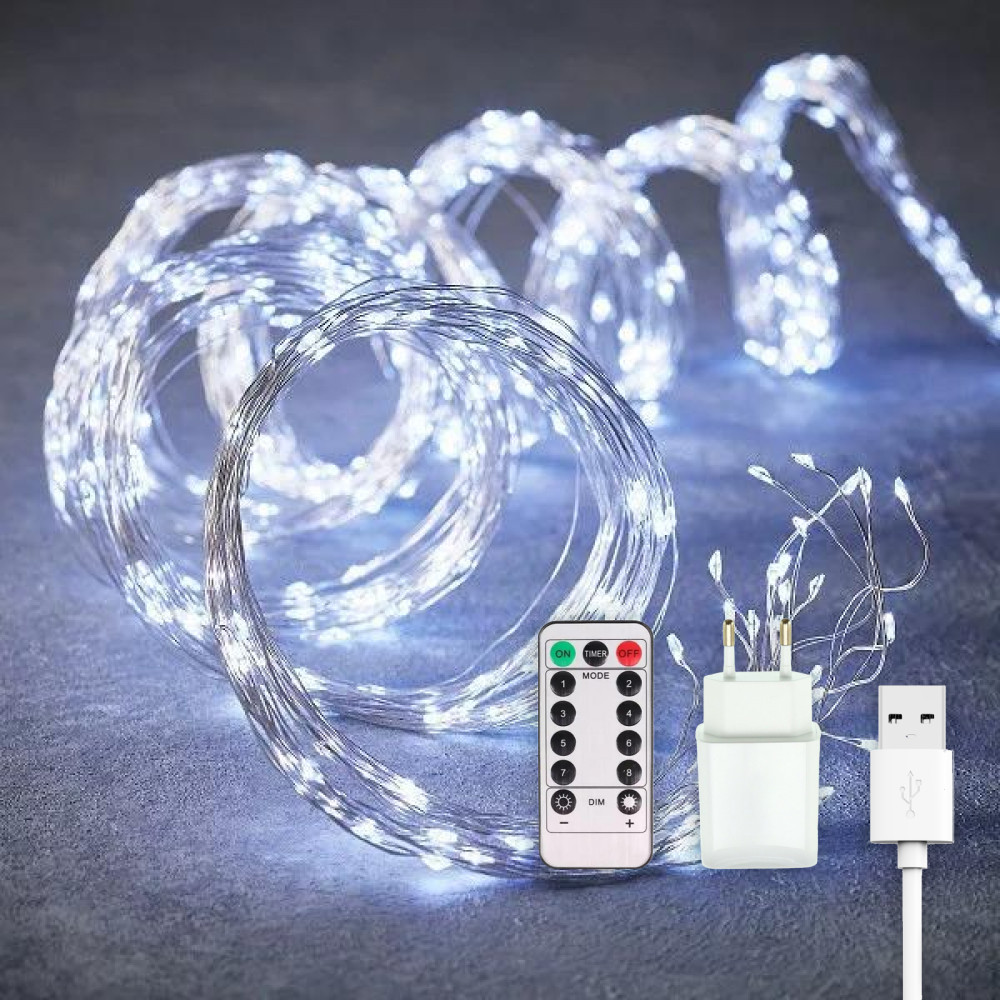 Гірлянда "Кінський хвіст" з пультом ДУ, 2,4 м, 360 LED, 15 ниток, від USB та мережі 220V, 8 режимів