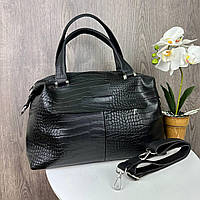 Крутая вместитель женская сумка городская, вместительная сумочка для вещей для девушки, женщины Черный экокожа