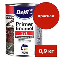 Грунт-эмаль на ржавчину 3 в 1 Delfi 0,9 кг (красный) для защиты от коррозии и декоративной отделки