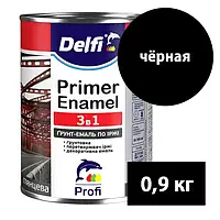 Ґрунт-емаль на іржу 3 в 1 Delfi 0,9 кг (чорний) для захисту від корозії та декоративної оздоблення