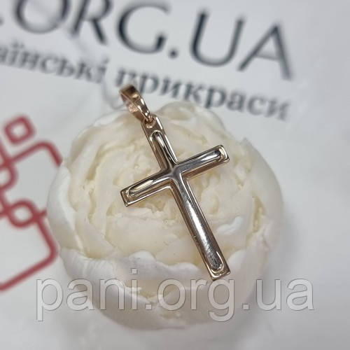 Золотий хрестик тонкий без розп'яття гладкийобємна середина, фото 1