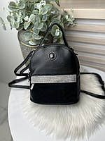 Рюкзак городской комбинированный женский черный повседневный замшевый сумка- рюкзак