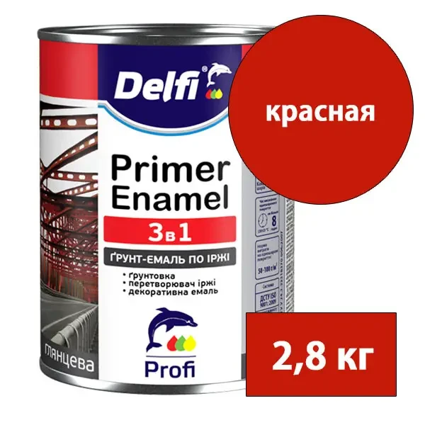 Ґрунт-емаль на іржу 3 в 1 Delfi 2,8 кг (червоний) для захисту від корозії та декоративної оздоблення