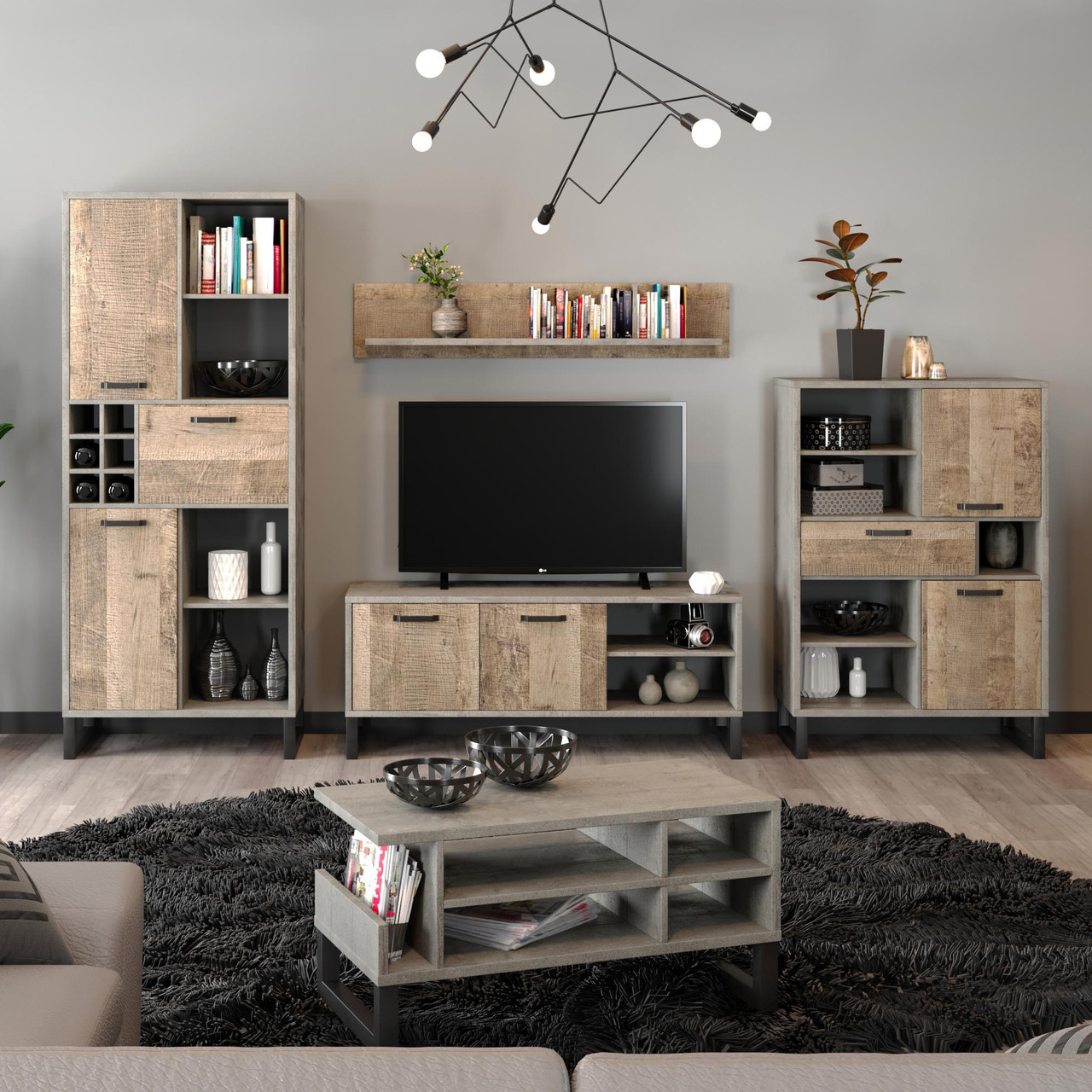 Сучасна стильна модульна стінка у вітальню зал під телевізор у стилі лофт 312 см Барі Сокме, фото 1