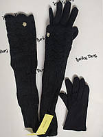 Женские чёрные перчатки с митенками