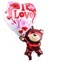 Фольгована кулька ,фігура, "Ведмедик з сердечком I love you" ,коричнева,83х49 см