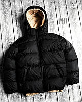 Мужской зимний пуховик черная с карманами, молодежная куртка зима с капюшоном короткая